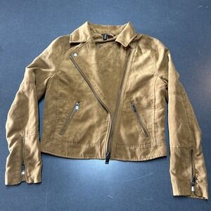 Divided Maxwell Jacket Womans Size 6 Brown Faux Vegan Suede Zip Sleeves